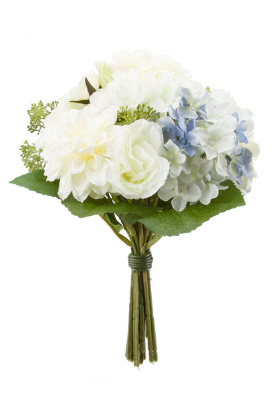 Hydrangeas Roses and Dahlias Bouquet White/Blue