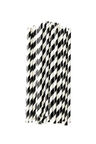 Paper Straws Striped Black Set of 25