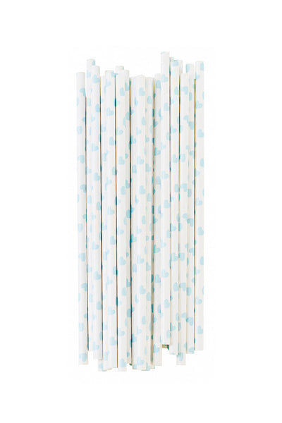 Paper Straws Hearts Baby Blue Set of 25