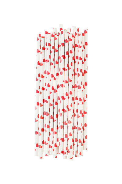 Paper Straws Heart Red Set of 25
